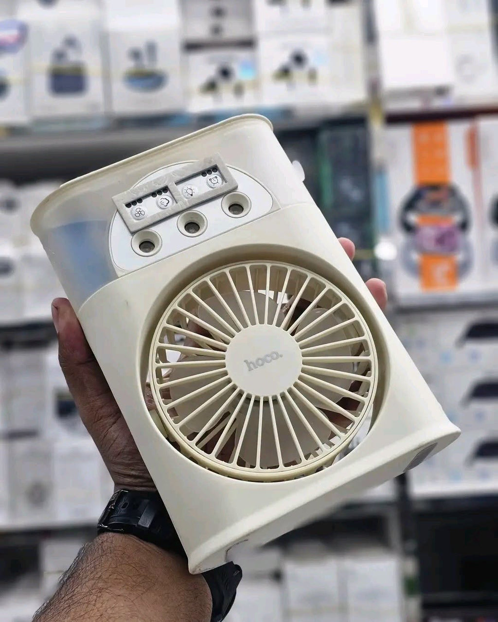 Hoco MMJ03 2-in-1 Portable Humidifier & Cooling Fan with Ambient LED Light, 180° Rotation, 250ml Water Tank