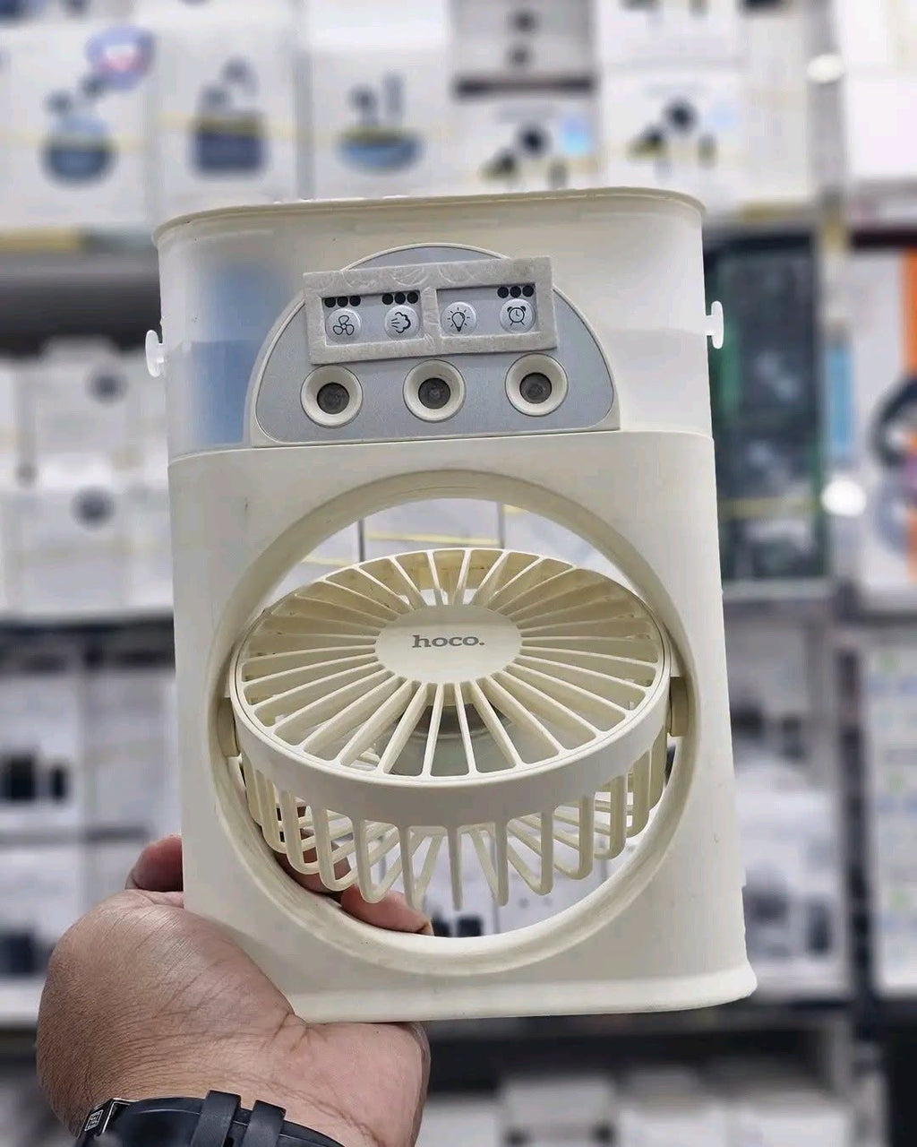 Hoco MMJ03 2-in-1 Portable Humidifier & Cooling Fan with Ambient LED Light, 180° Rotation, 250ml Water Tank