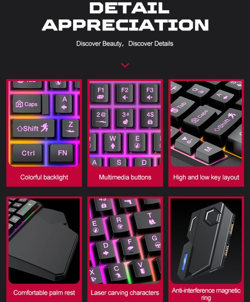 5 in 1 Gaming Combo Pack | RGB One-Hand Keyboard & Mouse Converter Kit | Mix SE+ / X8