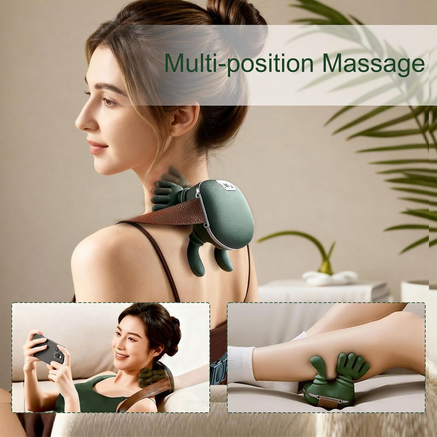 Bionic Heated Massager, Wireless Portable Shiatsu Neck and Back Massager, Electric Deep Tissue 4D Kneading Massage, Simulated Hu