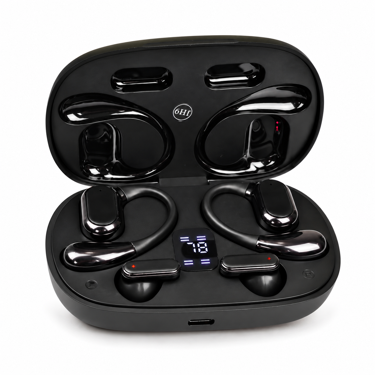 Q25 2-in-1 Couple Soft Ear Hooks TWS Wireless Earbuds – LED Digital Display