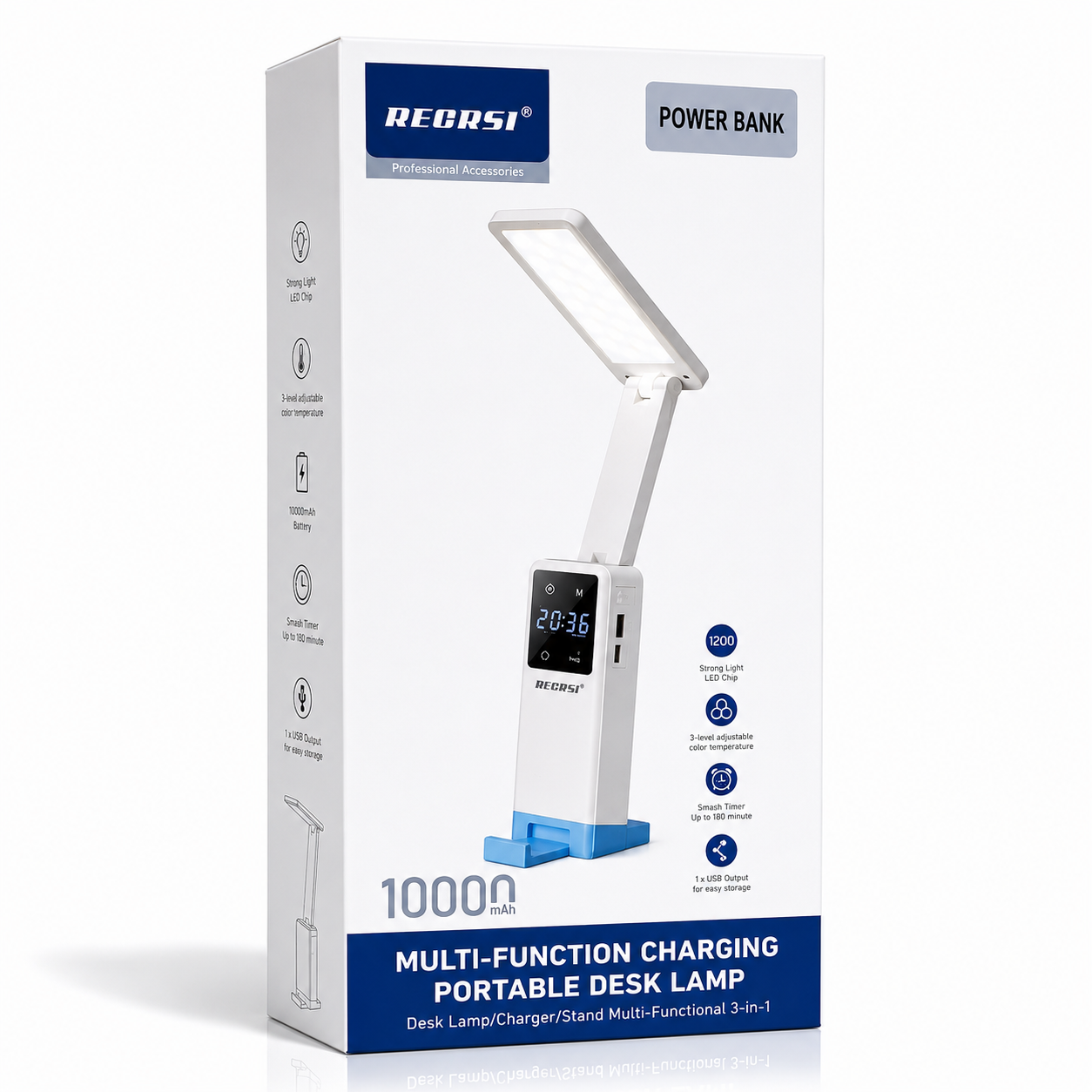 RECRSI 3-in-1 Smart Desk Lamp with 10000 mAh Power Bank