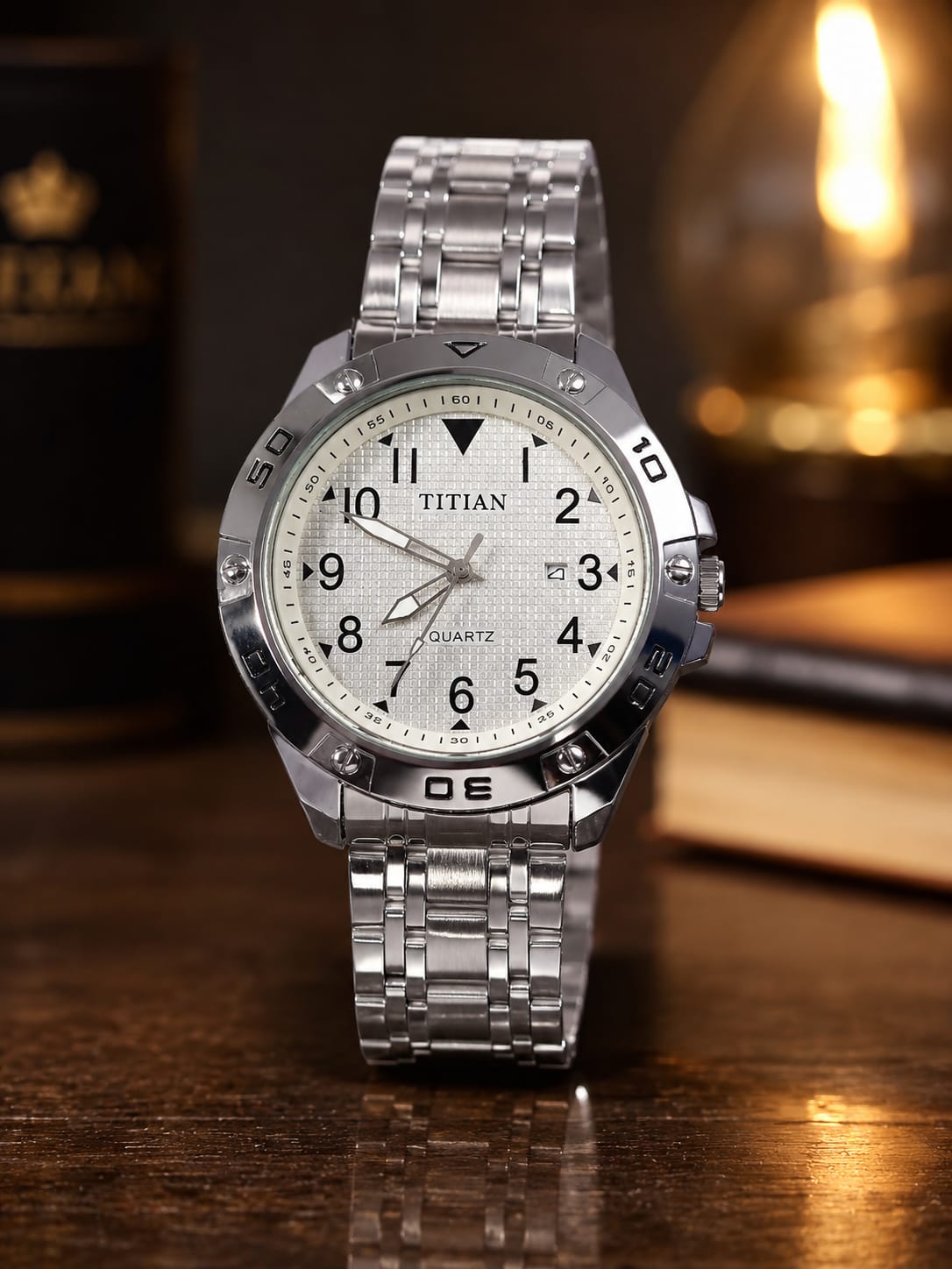 Titian Men's Quartz Watch – CD Lock | Premium Silver Metal Bracelet Watch for Men