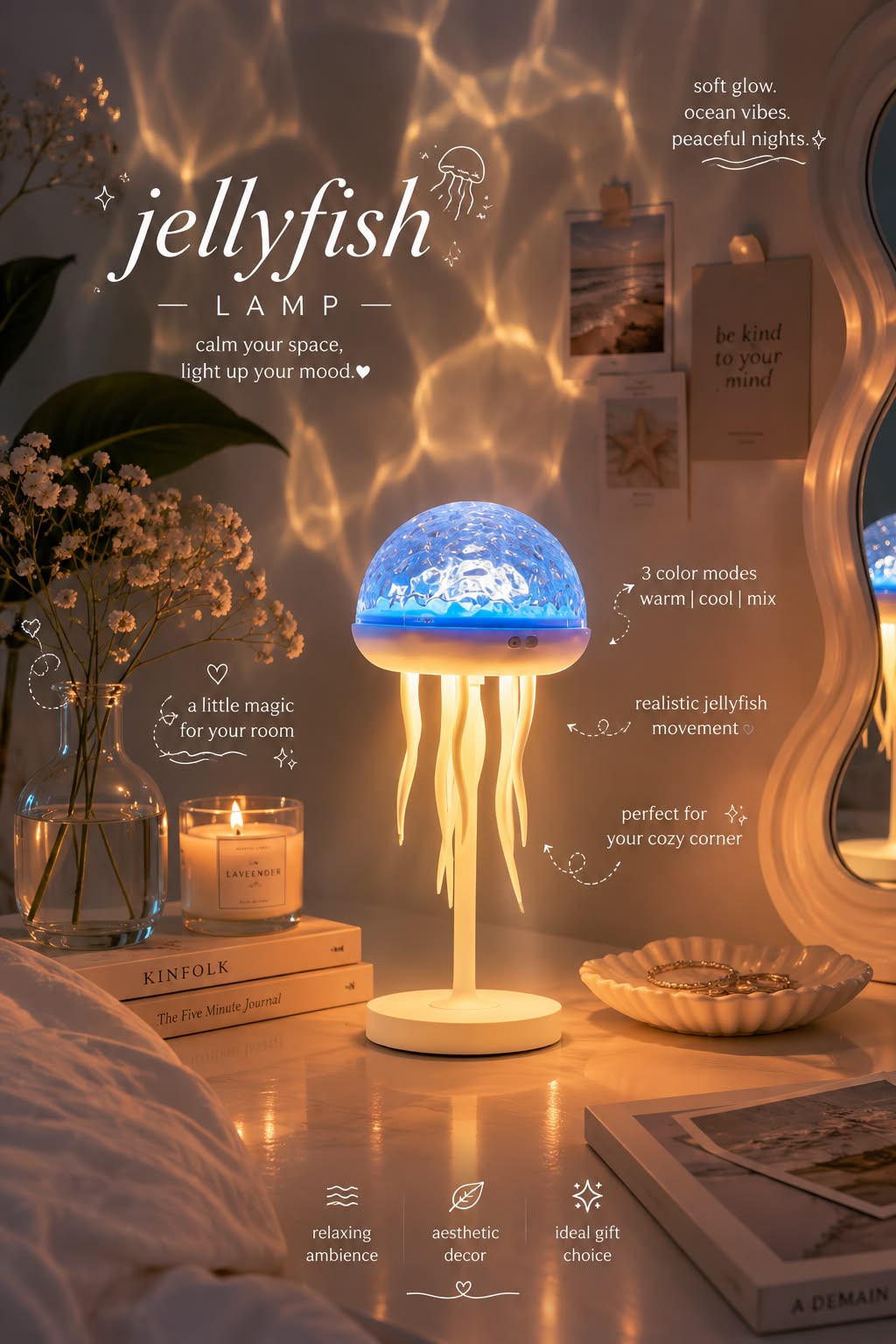 Jellyfish LED Lamp – Color Changing Touch & Voice Control Night Light