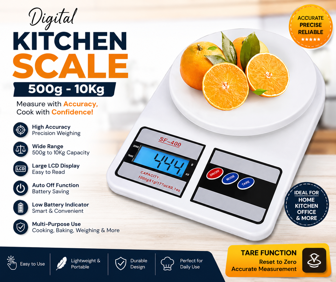 Digital Kitchen Scale 500g–10Kg – High Precision Electronic Food & Cooking Weighing Scale