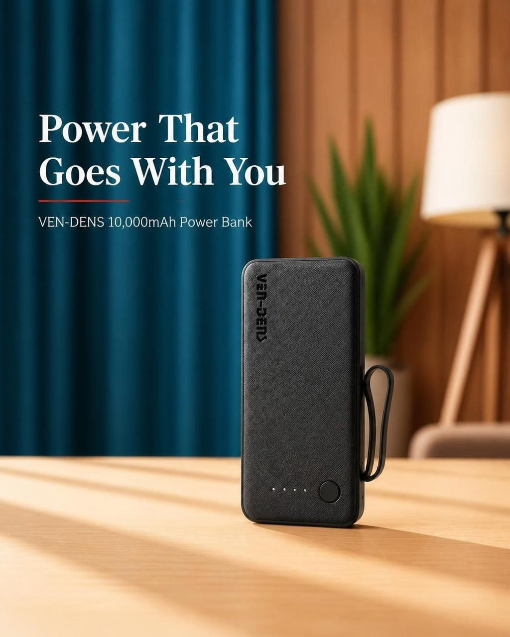 VEN-DENS 10000mAh Power Bank with Built-in 3-in-1 Charging Cables – VD-PB058