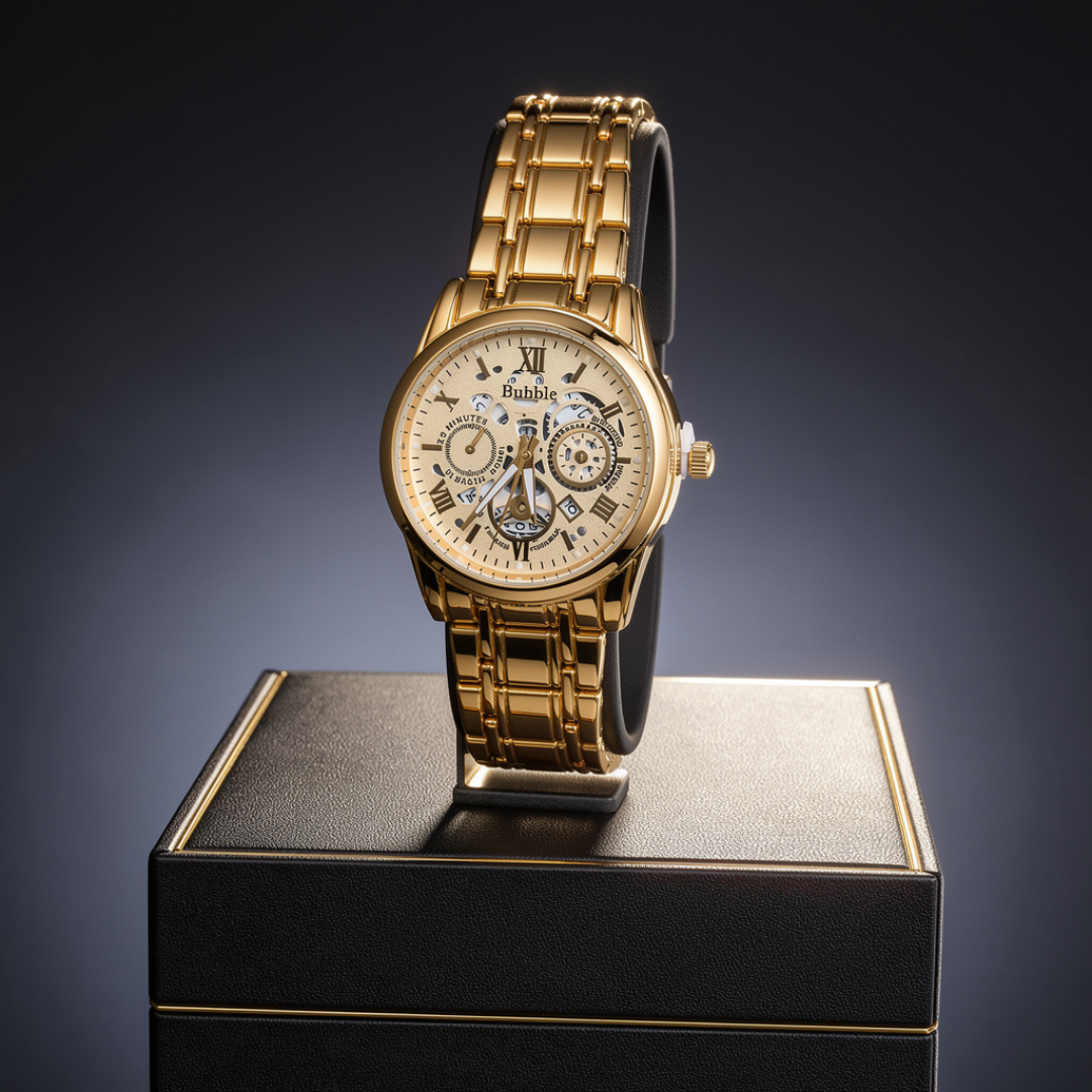 Bubble Luxury Quartz Skeleton Watch for Men | Luminous | Waterproof | Roman Dial
