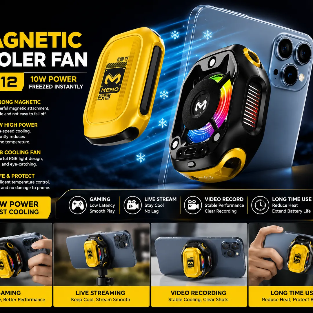 MEMO CX12 Magnetic Phone Cooler Fan | 10W Semiconductor Cooling | RGB Gaming Cooler