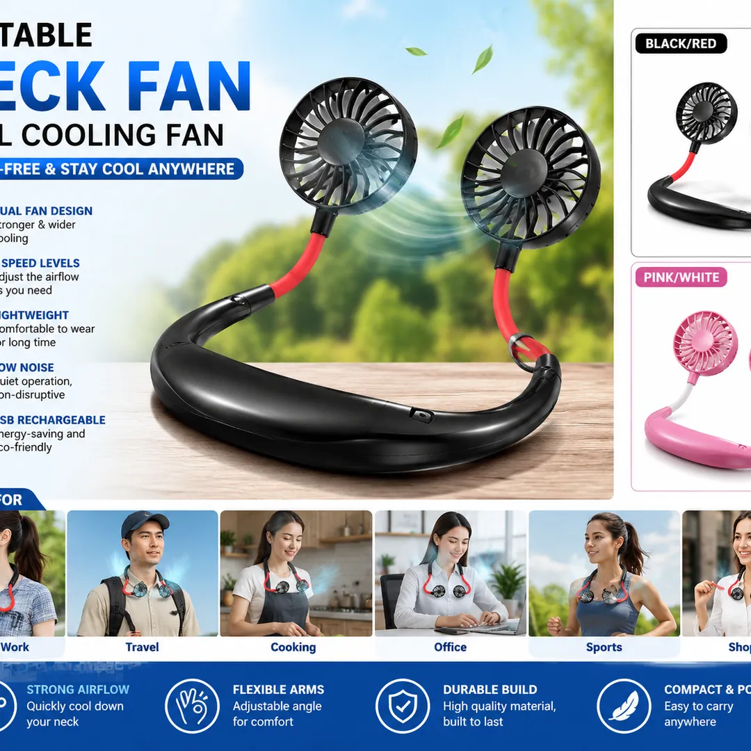 Portable Neck Fan Dual Cooling Fan | Hands-Free Rechargeable Personal Cooling Fan