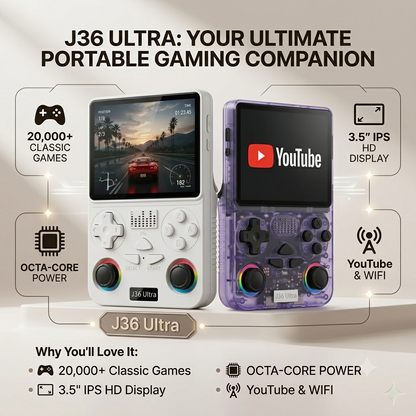 J36 Ultra All-in-One Handheld Gaming Console – 3.5" IPS HD Retro Game Console with 20,000+ Games & WiFi