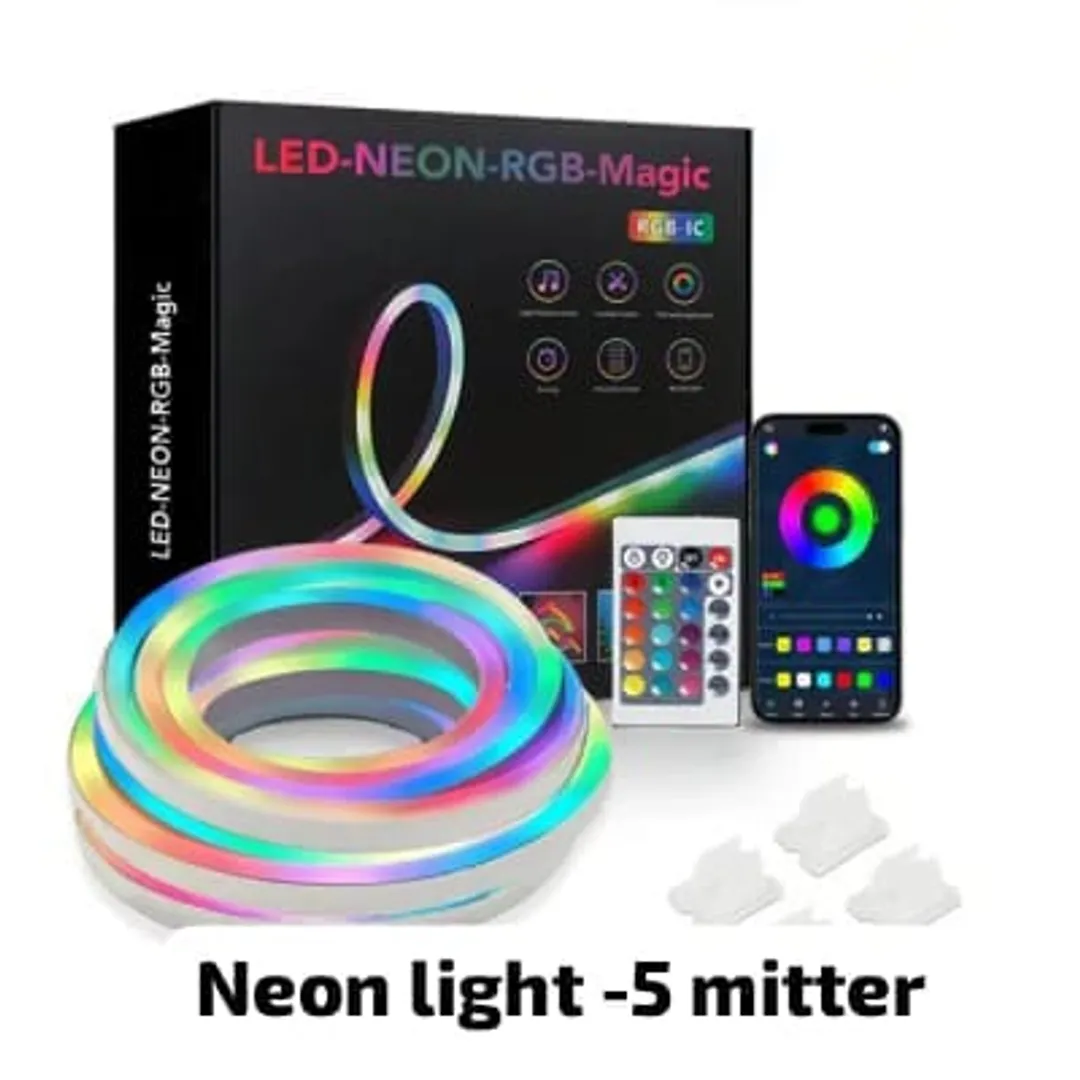 5M Waterproof RGB LED Neon Rope Light – USB 5V Smart APP & Remote Controlled Strip Light (IP65)