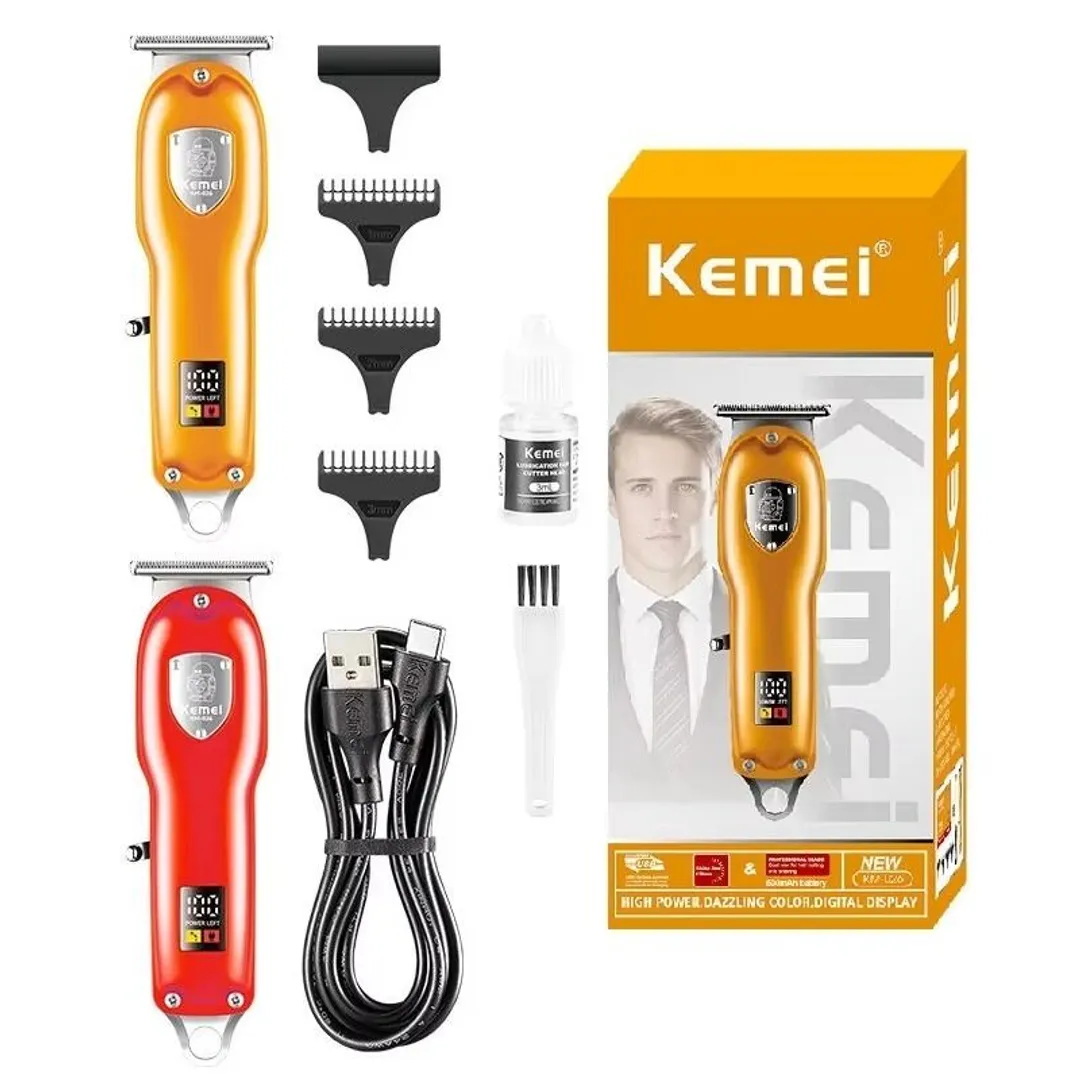 Kemei KM-026 Professional Hair & Beard Trimmer – Cordless USB Rechargeable Clipper with LED Display
