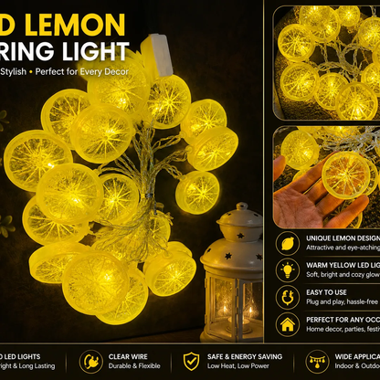 LED Lemon Slice String Lights – Warm Yellow Decorative Fairy Lights for Room & Party Decor