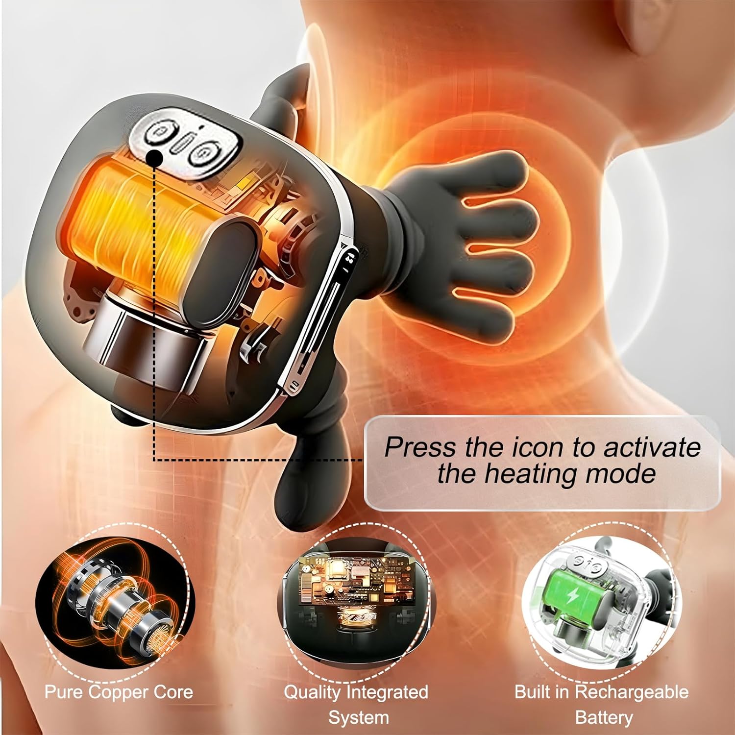 Bionic Heated Massager, Wireless Portable Shiatsu Neck and Back Massager, Electric Deep Tissue 4D Kneading Massage, Simulated Hu