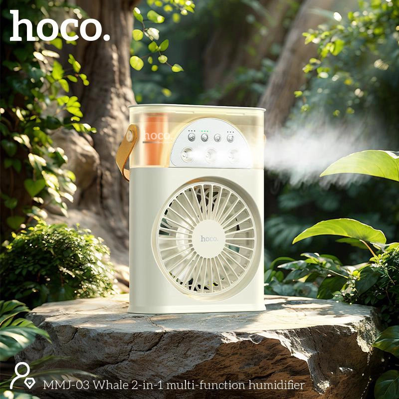 Hoco MMJ03 2-in-1 Portable Humidifier & Cooling Fan with Ambient LED Light, 180° Rotation, 250ml Water Tank